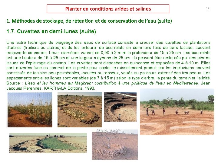 Planter en conditions arides et salines 26 1. Méthodes de stockage, de rétention et
