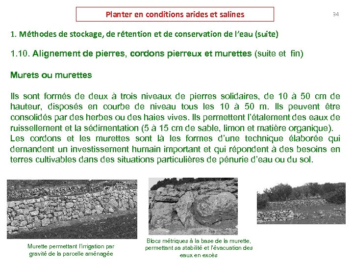 Planter en conditions arides et salines 34 1. Méthodes de stockage, de rétention et