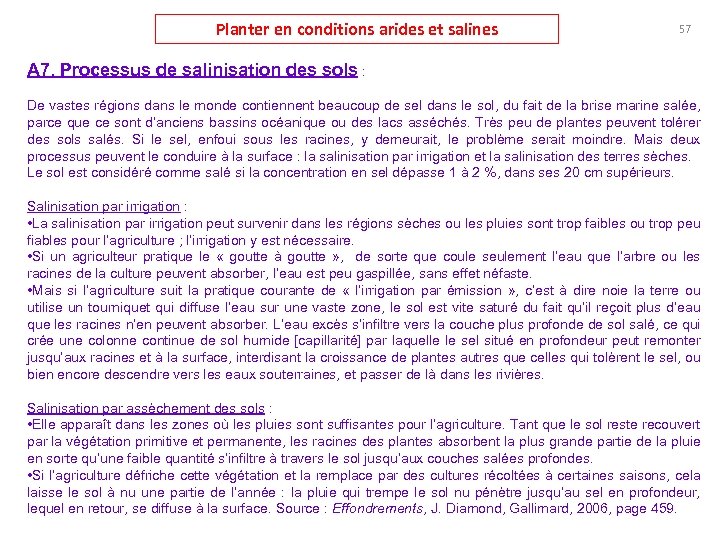 Planter en conditions arides et salines 57 A 7. Processus de salinisation des sols
