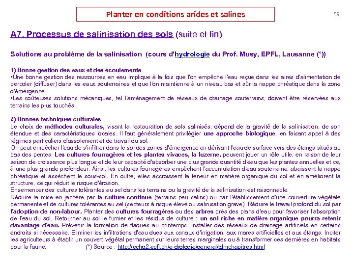 Planter en conditions arides et salines 59 A 7. Processus de salinisation des sols