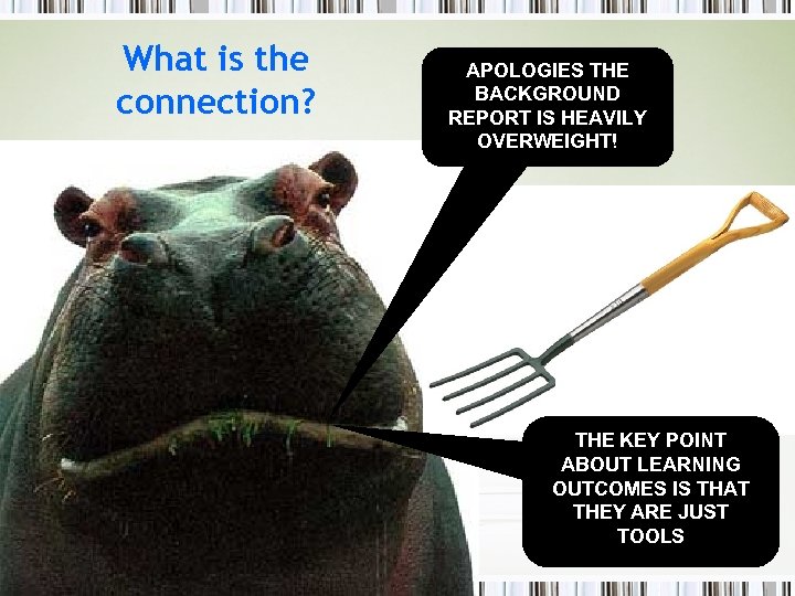 What is the connection? APOLOGIES THE BACKGROUND REPORT IS HEAVILY OVERWEIGHT! THE KEY POINT