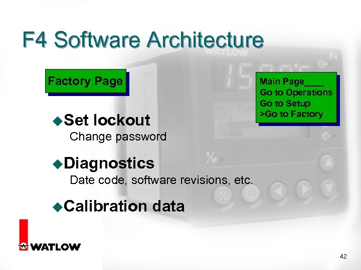 F 4 Software Architecture Factory Page u. Set lockout Change password Main Page____ Go