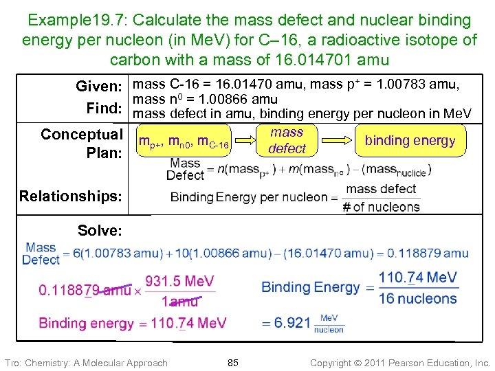 Example 19. 7: Calculate the mass defect and nuclear binding energy per nucleon (in