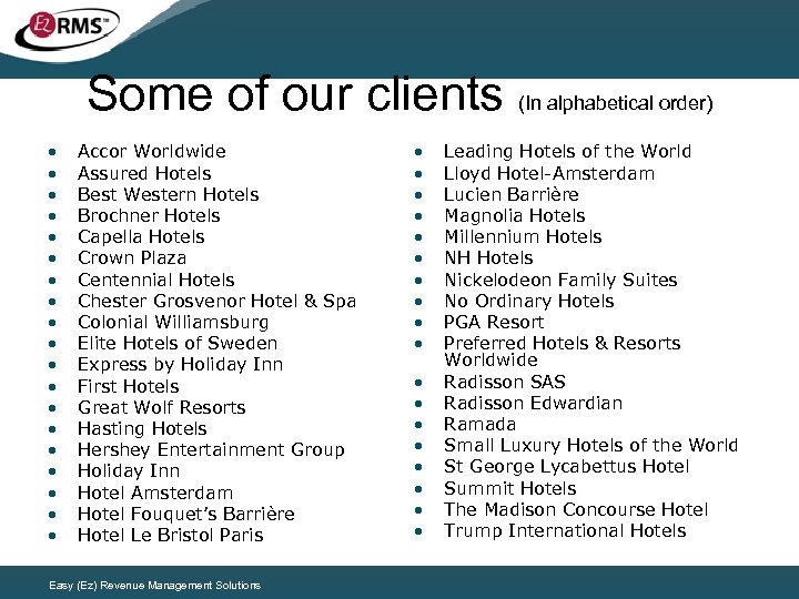 Some of our clients (In alphabetical order) • • • • • Accor Worldwide