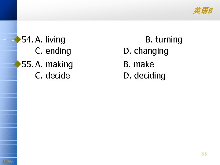 英语B u 54. A. living C. ending B. turning D. changing u 55. A.