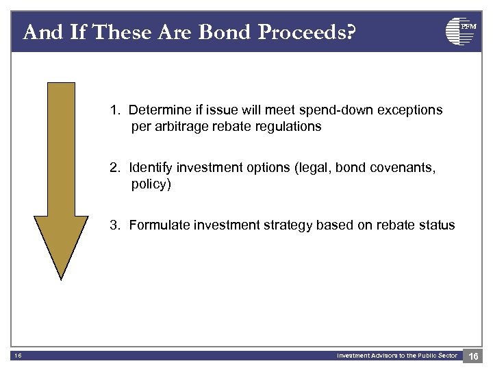 And If These Are Bond Proceeds? PFM 1. Determine if issue will meet spend-down