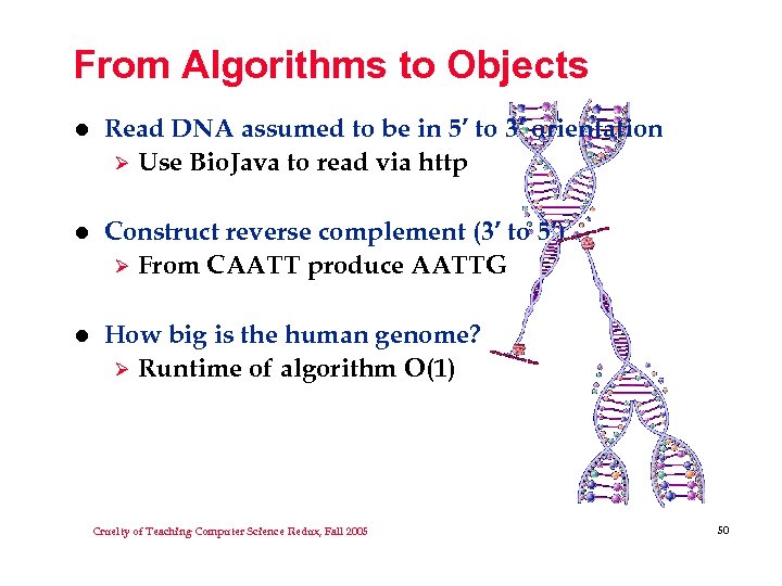 From Algorithms to Objects l Read DNA assumed to be in 5’ to 3’