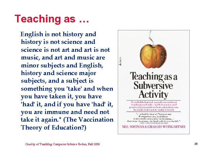 Teaching as … English is not history and history is not science and science