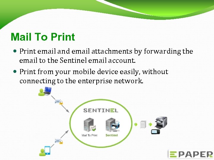Mail To Print email and email attachments by forwarding the email to the Sentinel