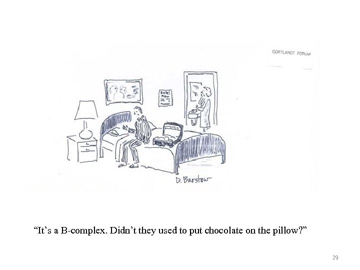 “It’s a B-complex. Didn’t they used to put chocolate on the pillow? ” 29