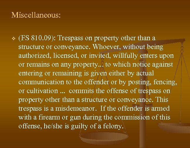 Miscellaneous: v (FS 810. 09): Trespass on property other than a structure or conveyance.