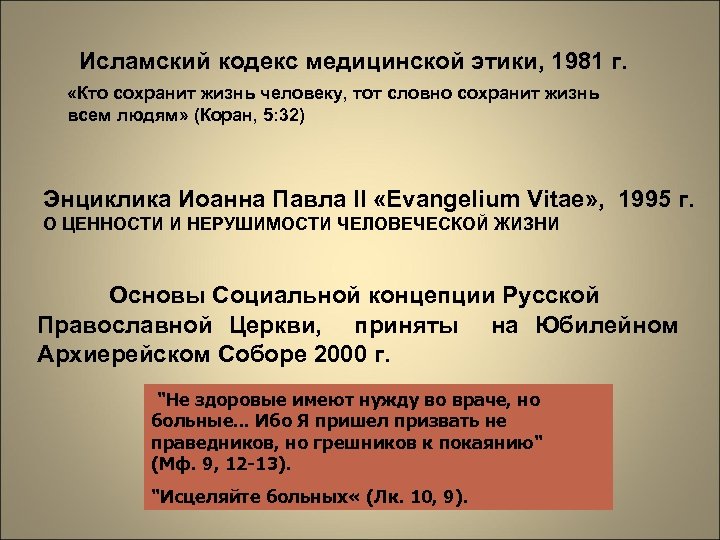 Исламский кодекс медицинской этики, 1981 г. «Кто сохранит жизнь человеку, тот словно сохранит жизнь