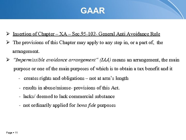 GAAR Ø Insertion of Chapter – XA – Sec. 95 -102 - General Anti