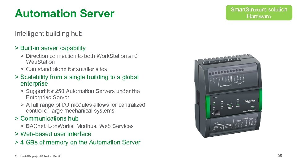 Automation Server Smart. Struxure solution Hardware Intelligent building hub > Built-in server capability >