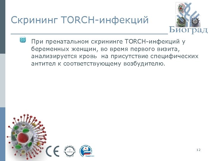 Скрининг TORCH-инфекций При пренатальном скрининге TORCH-инфекций у беременных женщин, во время первого визита, анализируется