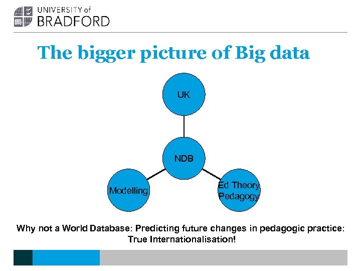 The bigger picture of Big data UK NDB Modelling Ed Theory Pedagogy Why not