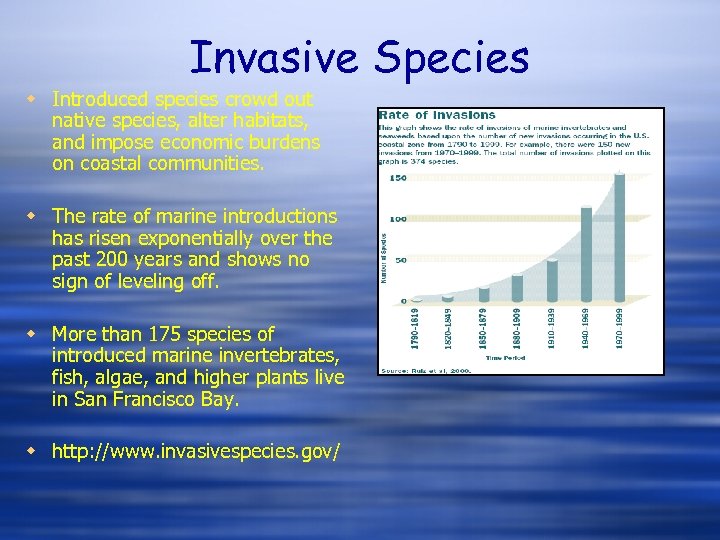 Invasive Species w Introduced species crowd out native species, alter habitats, and impose economic