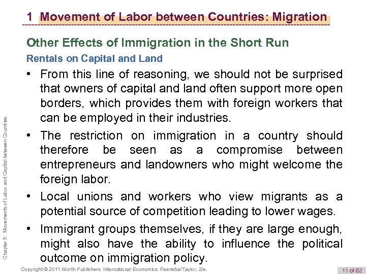 1 Movement of Labor between Countries: Migration Other Effects of Immigration in the Short