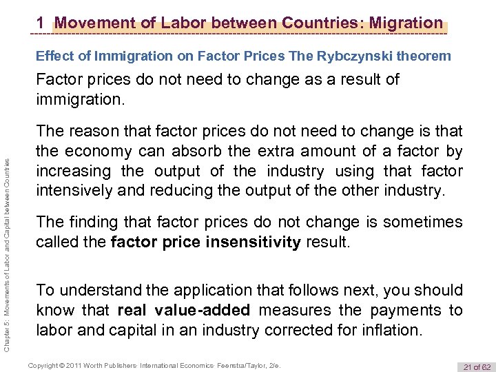 1 Movement of Labor between Countries: Migration Effect of Immigration on Factor Prices The