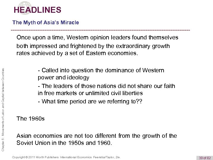 HEADLINES The Myth of Asia’s Miracle Chapter 5: Movements of Labor and Capital between