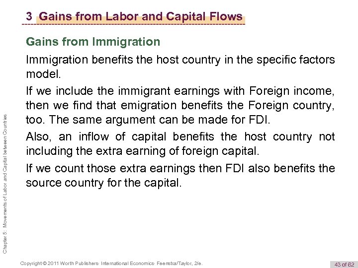 3 Gains from Labor and Capital Flows Chapter 5: Movements of Labor and Capital