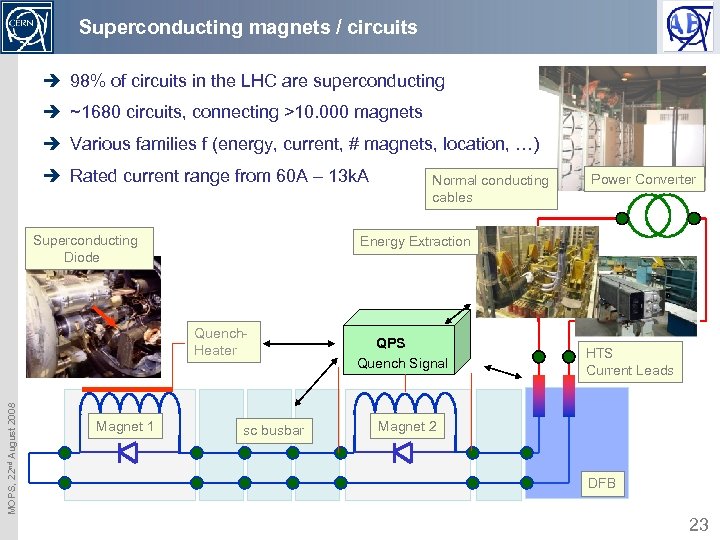 Superconducting magnets / circuits è 98% of circuits in the LHC are superconducting è