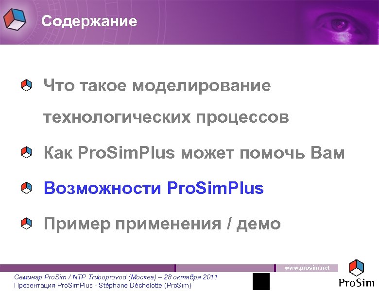 Содержание Что такое моделирование технологических процессов Как Pro. Sim. Plus может помочь Вам Возможности