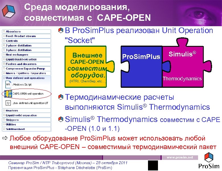 Среда моделирования, совместимая с CAPE-OPEN В Pro. Sim. Plus реализован Unit Operation 