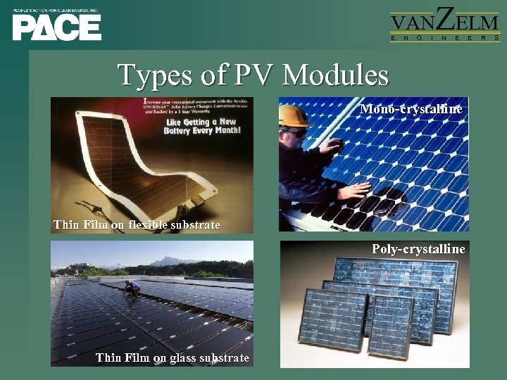 VAN E N G I ZELM N E Types of PV Modules Mono-crystalline Thin