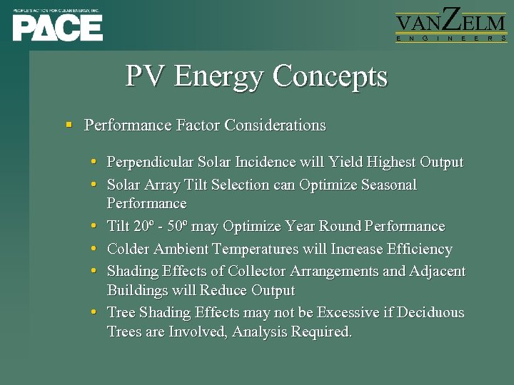 VAN E N G I ZELM N E PV Energy Concepts § Performance Factor