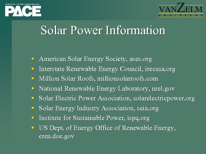 VAN E N G I ZELM N E E Solar Power Information § §