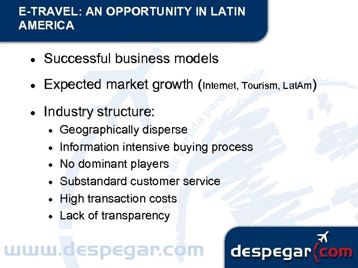 E-TRAVEL: AN OPPORTUNITY IN LATIN AMERICA · Successful business models · Expected market growth