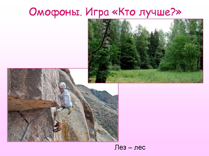 Омофоны. Игра «Кто лучше? » Лез – лес 