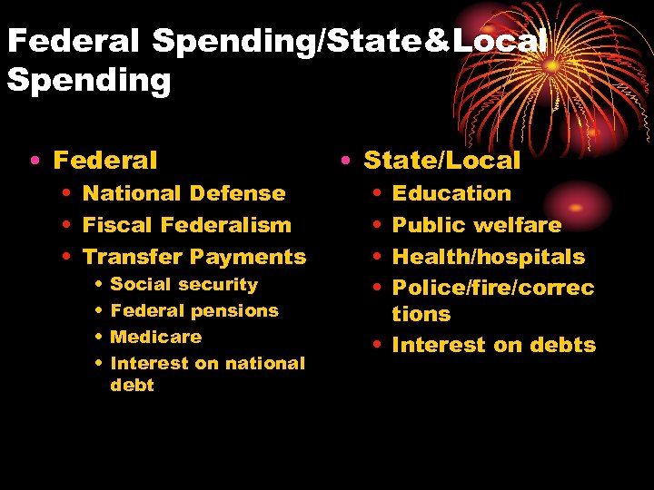 Federal Spending/State&Local Spending • Federal • National Defense • Fiscal Federalism • Transfer Payments