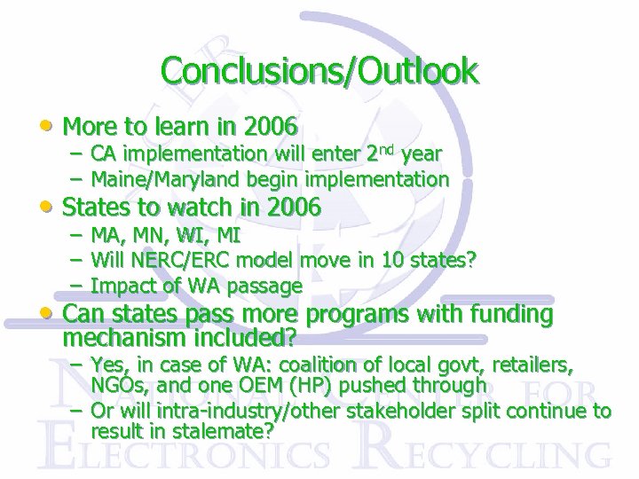 Conclusions/Outlook • More to learn in 2006 – CA implementation will enter 2 nd