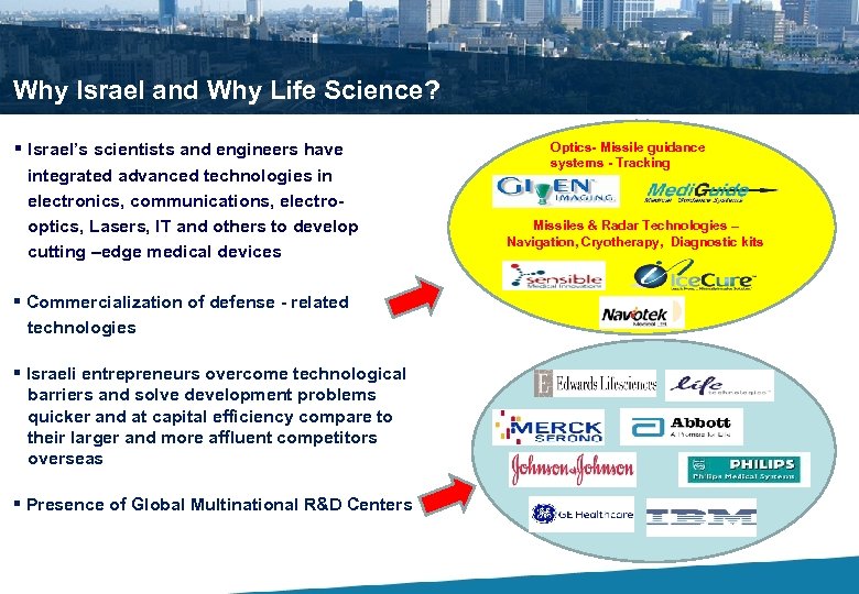 Why Israel and Why Life Science? § Israel’s scientists and engineers have integrated advanced