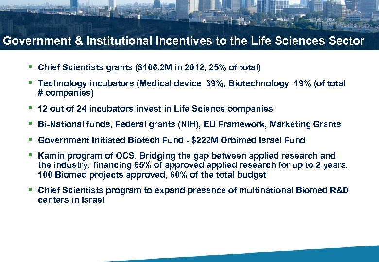 Government & Institutional Incentives to the Life Sciences Sector § Chief Scientists grants ($106.