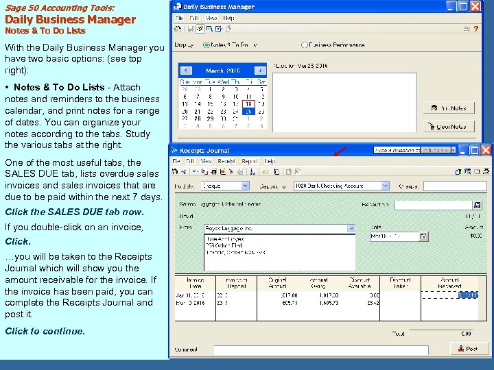 Sage 50 Accounting Tools: Daily Business Manager Notes & To Do Lists With the