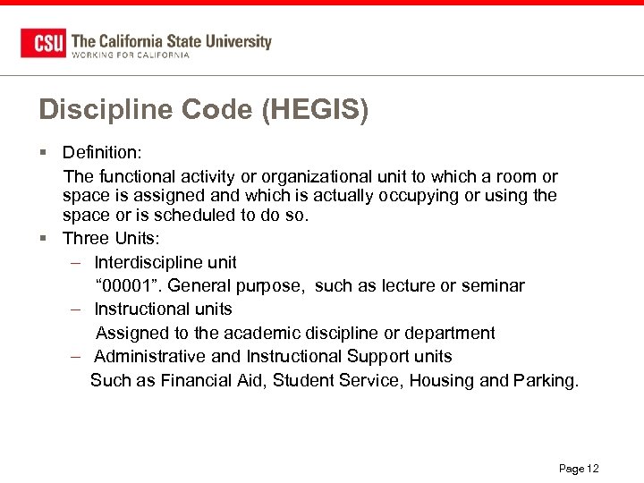 Discipline Code (HEGIS) § Definition: The functional activity or organizational unit to which a