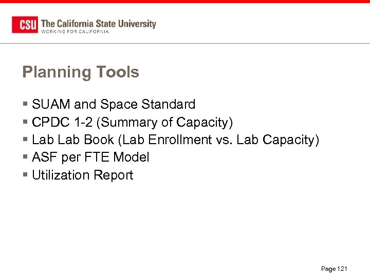 Planning Tools § SUAM and Space Standard § CPDC 1 -2 (Summary of Capacity)