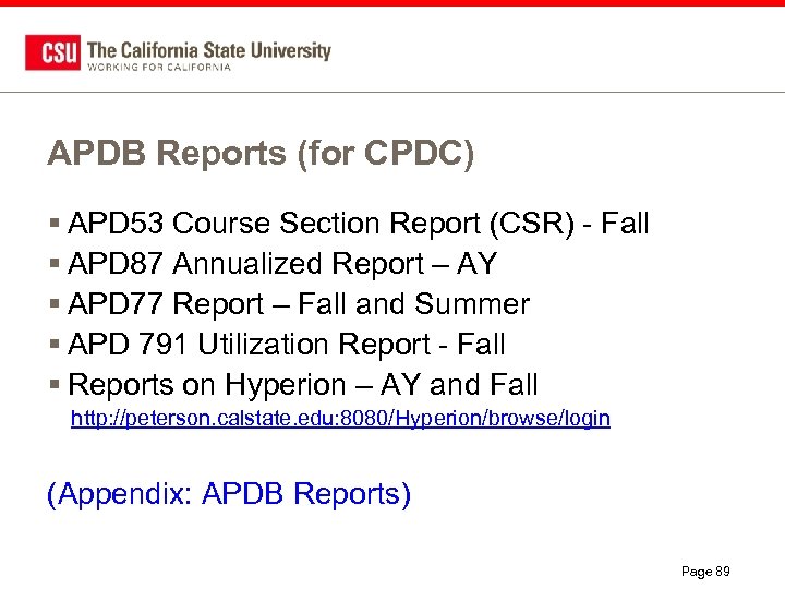 APDB Reports (for CPDC) § APD 53 Course Section Report (CSR) - Fall §