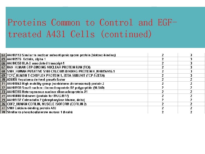 Proteins Common to Control and EGFtreated A 431 Cells (continued) 