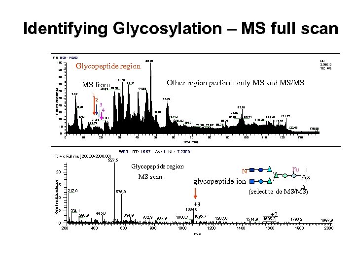 Identifying Glycosylation – MS full scan RT: 0. 00 - 140. 00 100 Glycopeptide