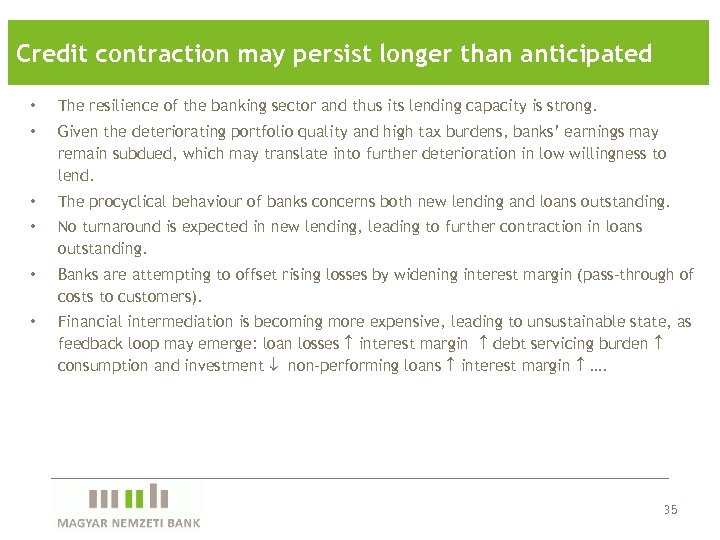 Credit contraction may persist longer than anticipated • The resilience of the banking sector