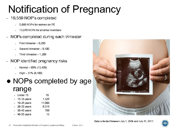 Notification of Pregnancy 19, 559 NOP’s completed – – 5, 689 NOPs for women