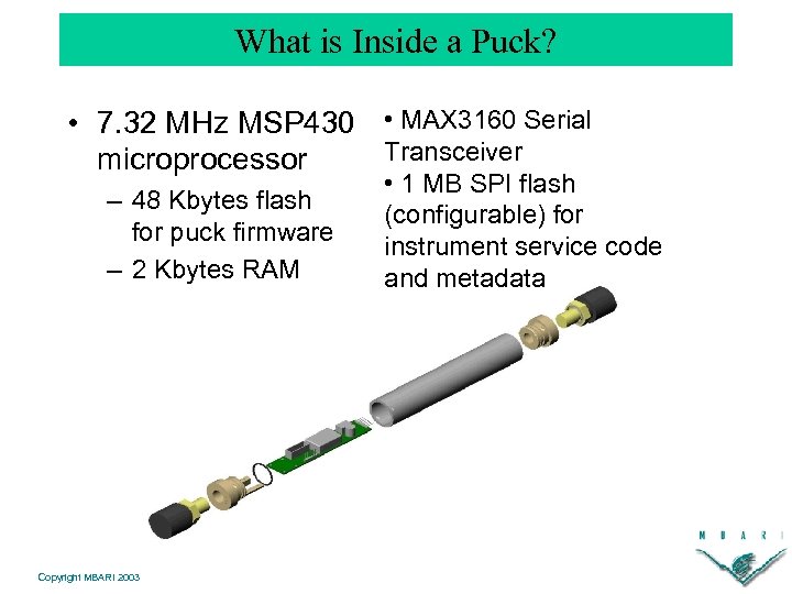 What is Inside a Puck? • 7. 32 MHz MSP 430 • MAX 3160