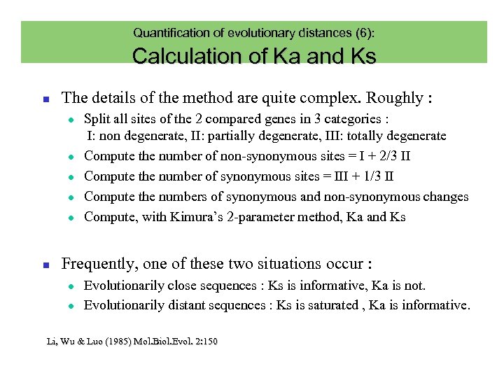 Quantification of evolutionary distances (6): Calculation of Ka and Ks The details of the