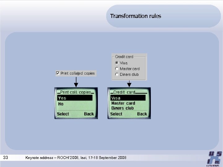 Transformation rules 33 Keynote address – ROCHI’ 2008, Iasi, 17 -18 September 2008 