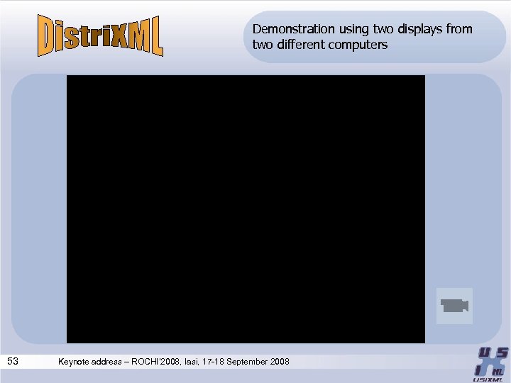 Demonstration using two displays from two different computers 53 Keynote address – ROCHI’ 2008,