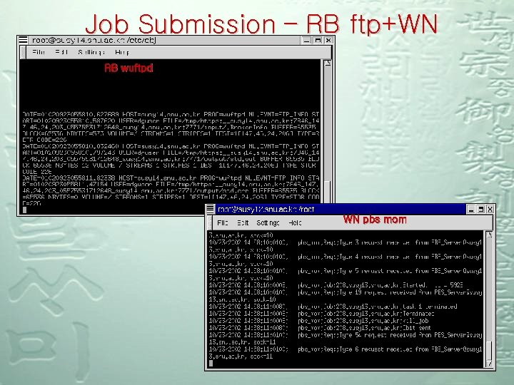 Job Submission – RB ftp+WN RB wuftpd WN pbs mom 